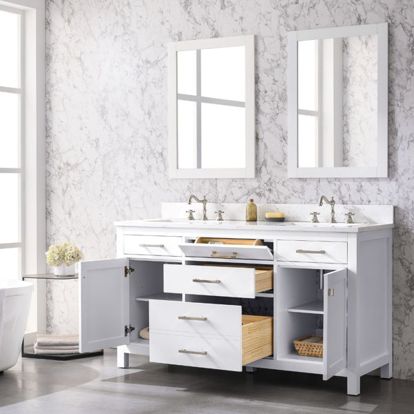 Mercury Row® Atencio 60 Free Standing Double Bathroom Vanity With Engineered Stone Top 